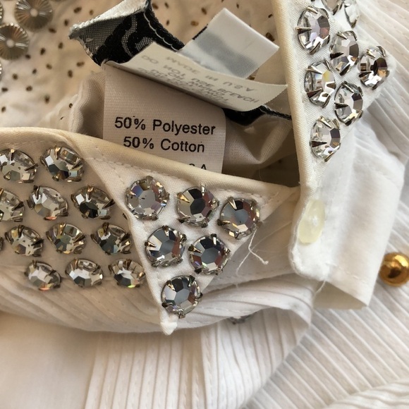 Cowgirl Fancy Western white button down blouse shirt Gold Embellishment Studs - Picture 13 of 15